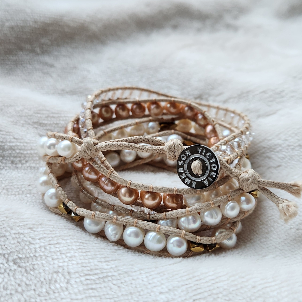Elegant Victoria Emerson Pearl and Gold Wrap Bracelet